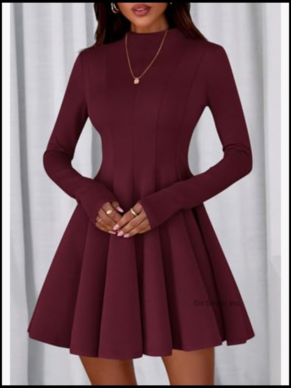 Elegant Long Sleeve Swing A-Line Ruffle Mini Dress - Picture 6 of 7